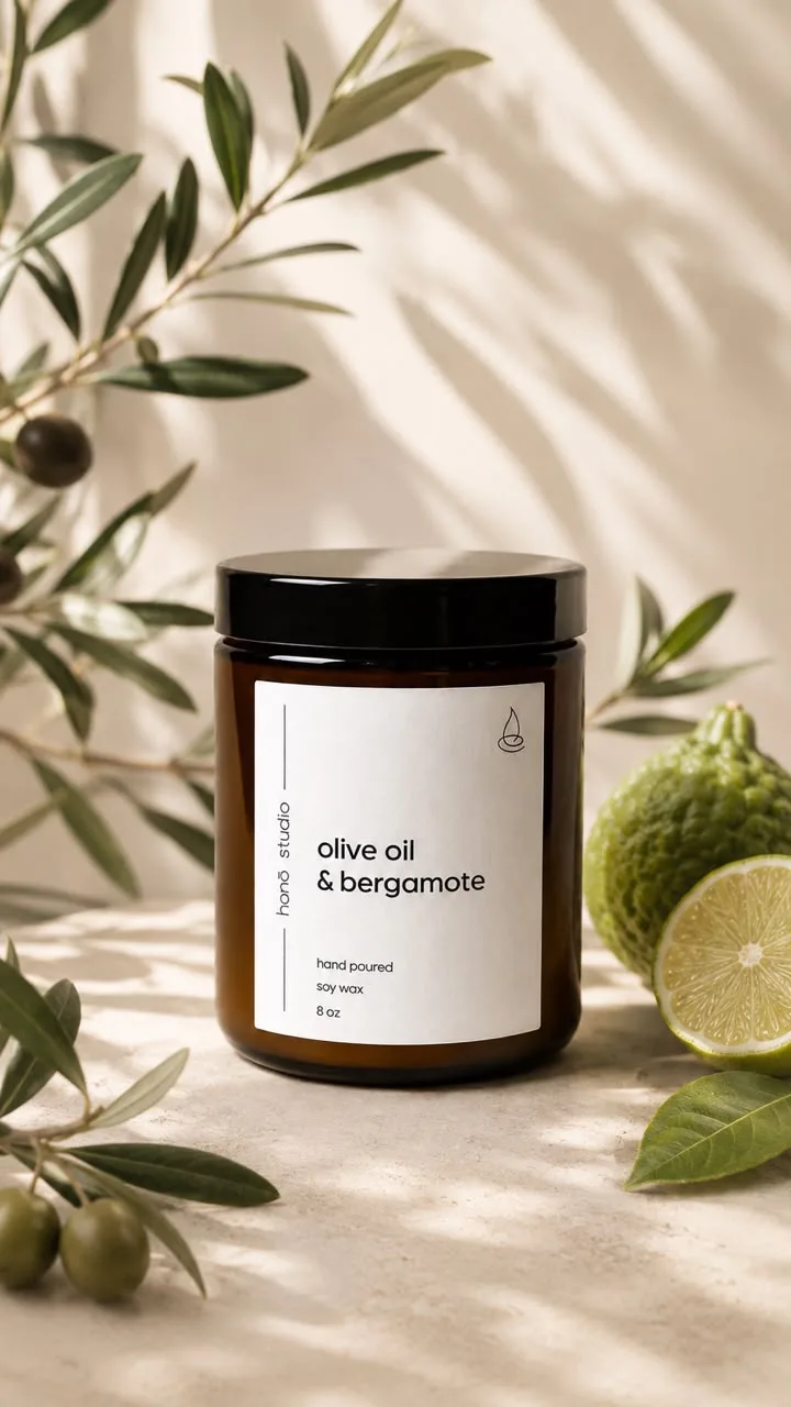 vela olive oil & bergamote, aroma cálido y cítrico